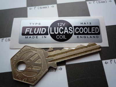 Lucas Coil Sticker. Fluid Cooled Silver. Small. HA12 12V. 17.