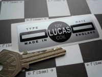 Lucas Ignition Coil Sticker. Silver. HA12 12V. E.