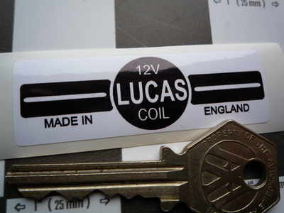 Lucas Ignition Coil Sticker. White. Small. 12V. 13.
