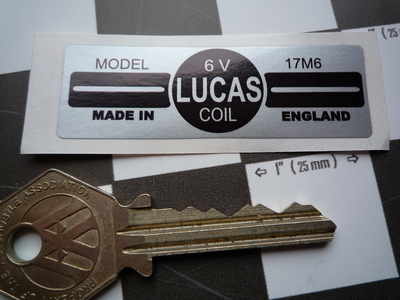 Lucas Ignition Coil Sticker. Silver. Small. 6V Model 17M6. 18.