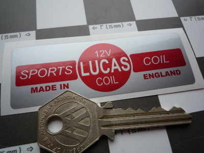 Lucas Sports Coil Sticker. Red & Silver. 12V. L.