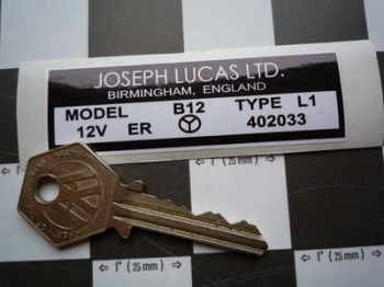 Lucas Joseph Lucas Coil Sticker. B12 12V. Black & White. 14.