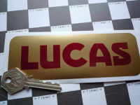 Lucas Car Battery Sticker. Red & Gold. No.11.
