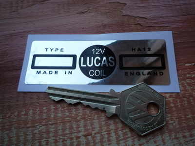 Lucas Ignition Coil Sticker. Black & Foil. HA12 12V. F.