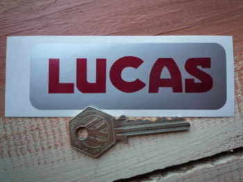 Lucas Motorcycle Battery Sticker. Red & Silver. No.4.