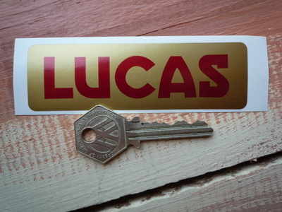Lucas Motorcycle Battery Sticker. Red & Gold. No.6.