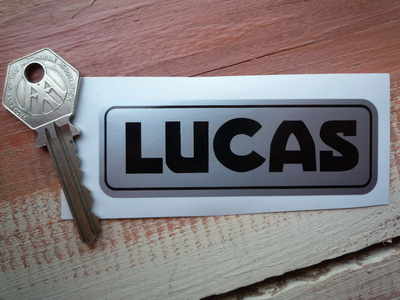 Lucas Motorcycle Battery Sticker. Black & Silver. No.8.