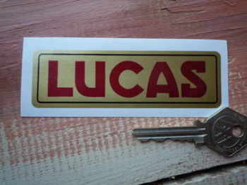 Lucas Motorcycle Battery Sticker. Red, Black & Gold. No.18.