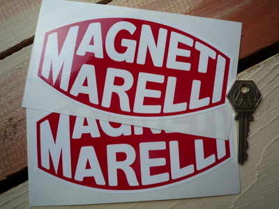 Magneti Marelli White & Red Blunted Oval Stickers. 6