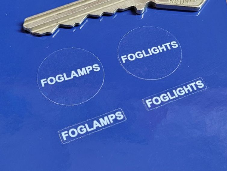 Foglights or Foglamps White & Clear Dash Stickers - Set of 4