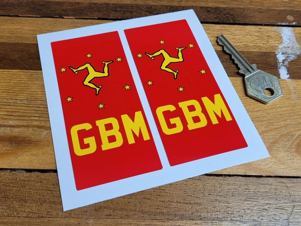 GBM Isle of Man Number Plate ID Nationality Cover Up Front & Rear Stickers - 4.25" Pair