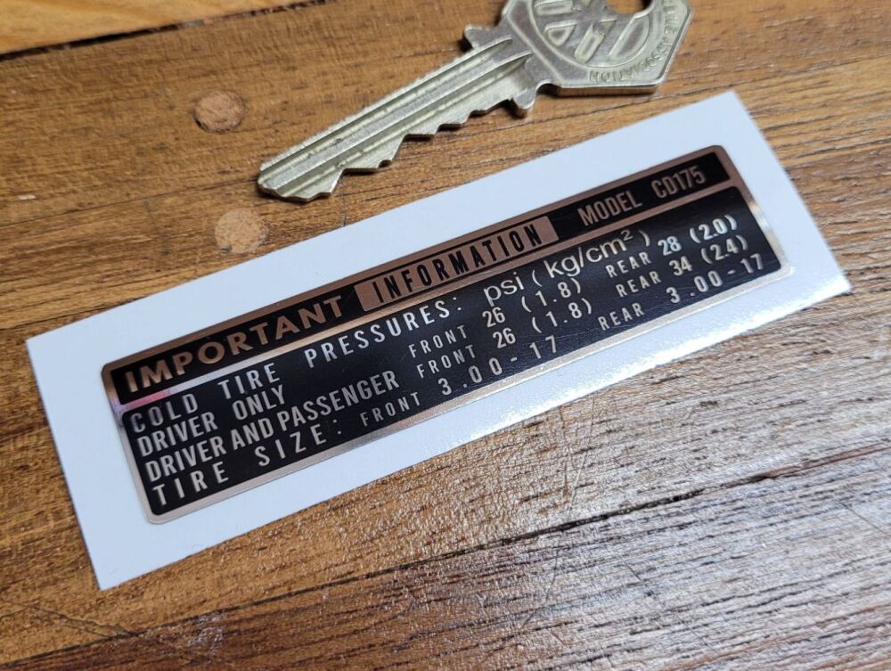 Honda CD175 Cold Tire Pressures Sticker - 3.25"