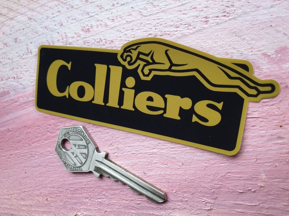 Colliers Jaguar Dealers Face stick inside Window Sticker. Black & Gold 5