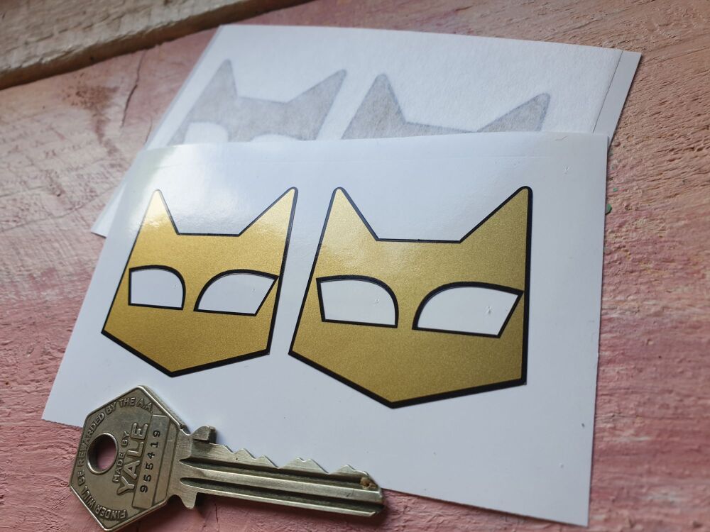 SEV Marchal Cats Head Stickers Gold with Black outline - 40 mm pair.