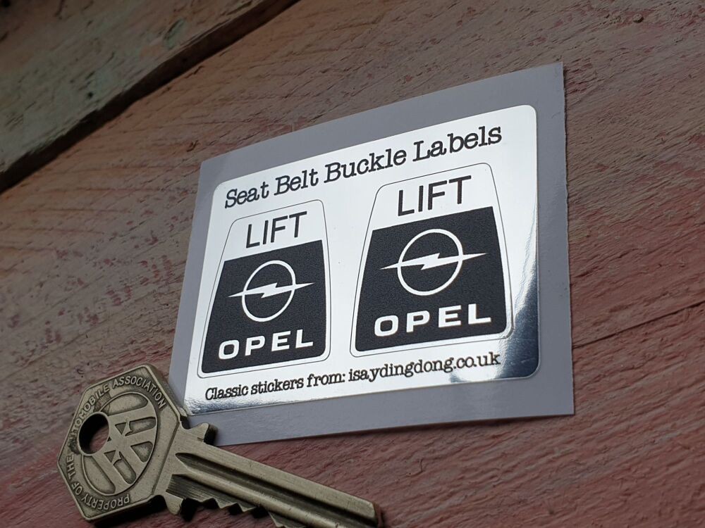 OPEL  Style Seat Belt Lift Shaped Stickers. 1" Pair.