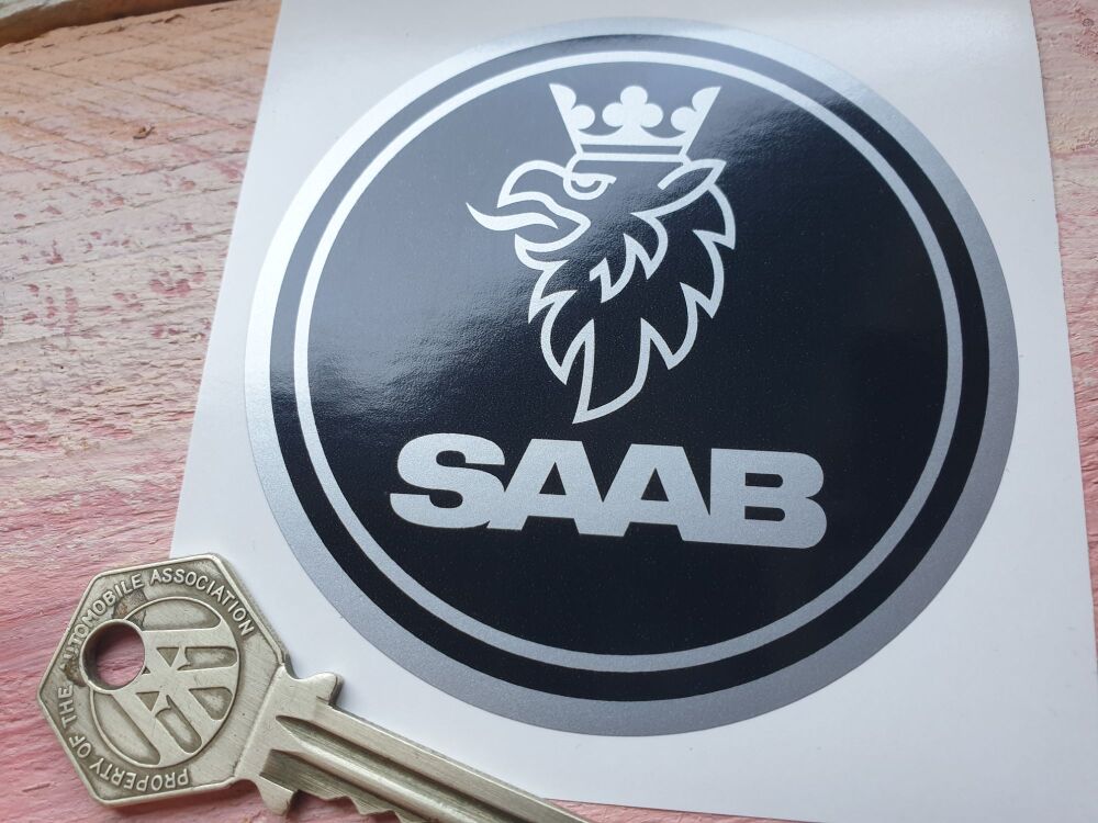 A Saab Black & Silver Circular Logo Sticker 85mm
