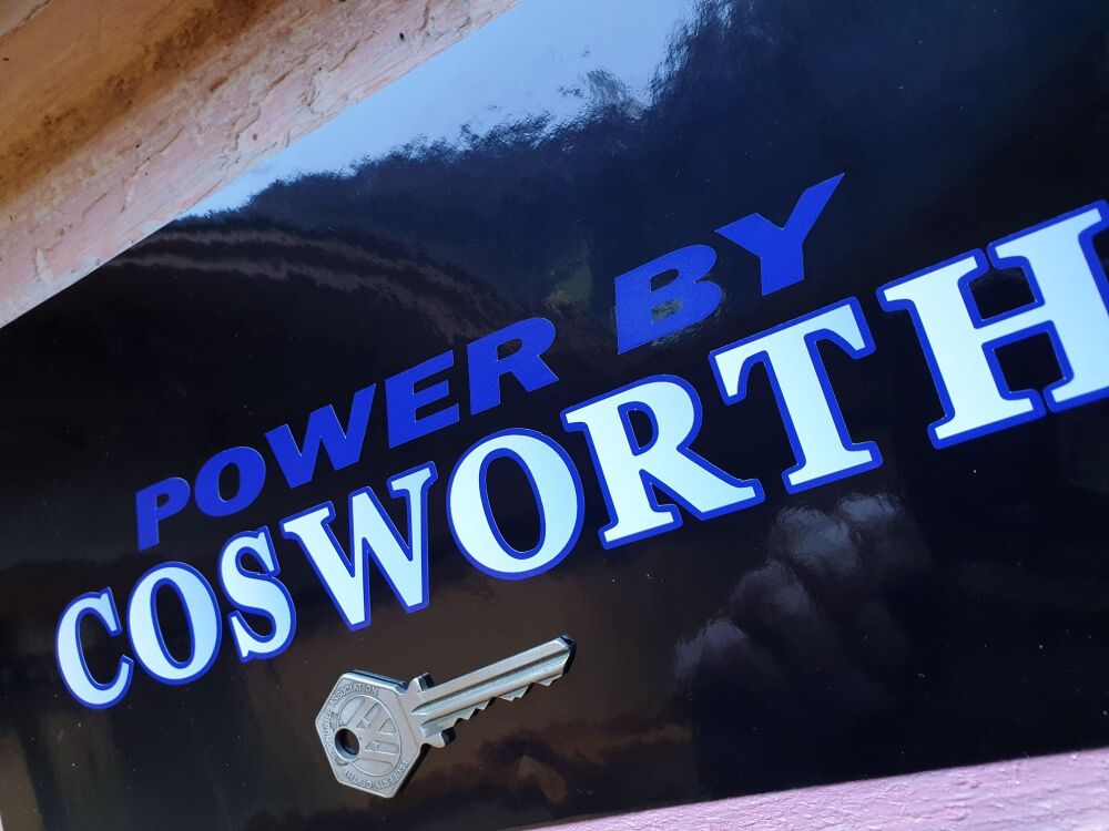 Cosworth 'Power By' CUT TO SHAPE - NO BACKGROUND Stickers 10" Pair.