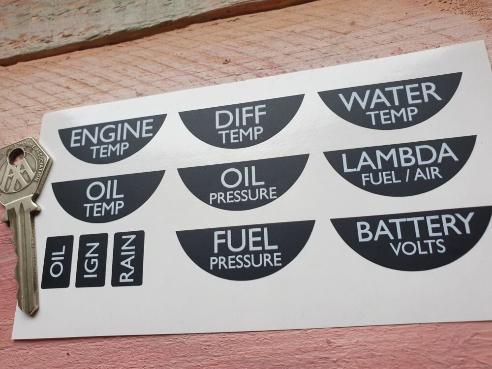 Motor Racing Gauge Stickers. NEW IMPROVED! Set of 11. G425
