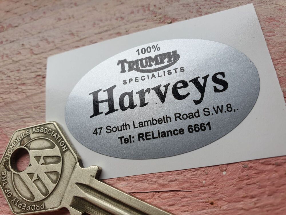 Harveys Triumph Motorcycle Specialists  Dealers Sticker - Lambeth London 52mm