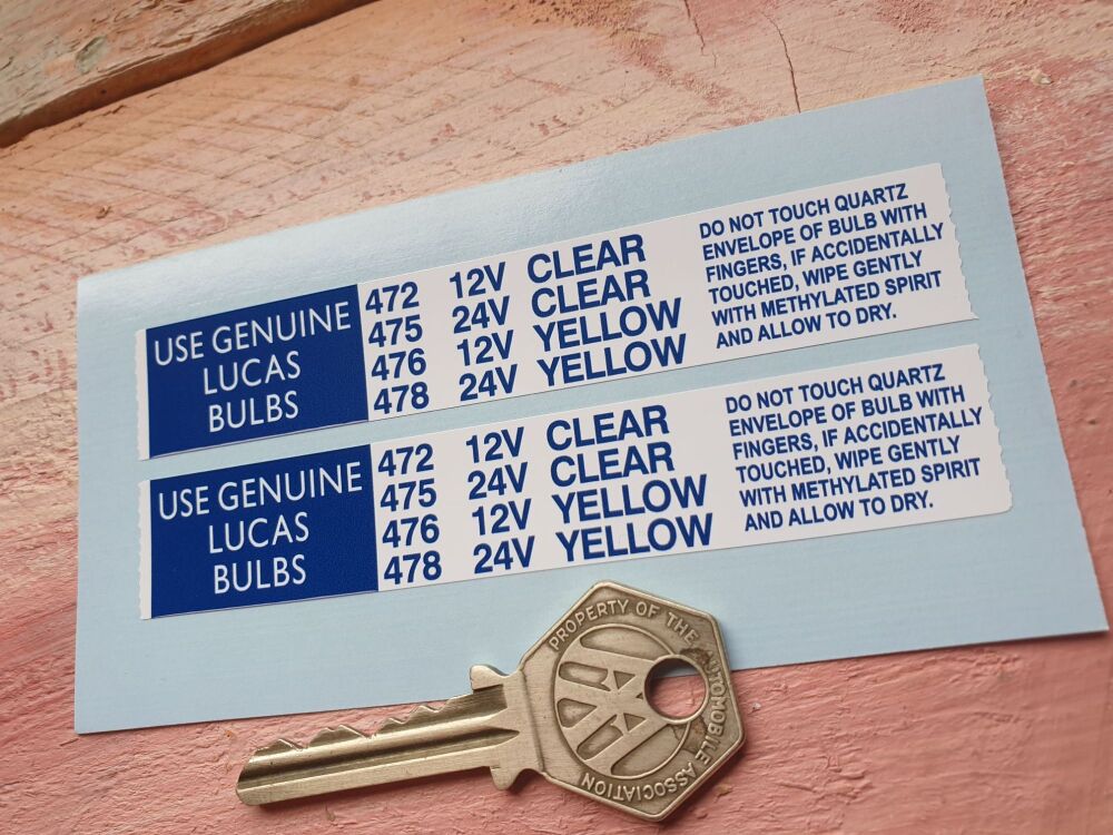 Lucas Bulb Tape Blue & White Stickers - 110mm Pair