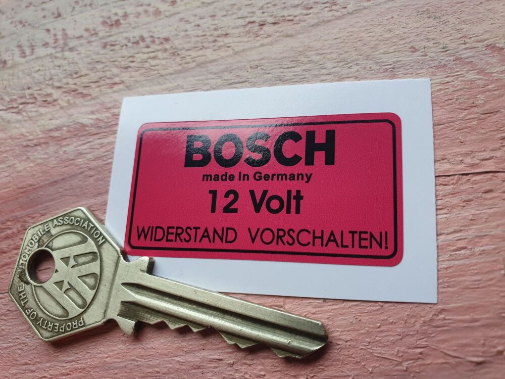 Bosch Made in Germany 12 Volt WIDERSTAND VORSCHALTEN! Magenta Oblong Sticker - 50mm