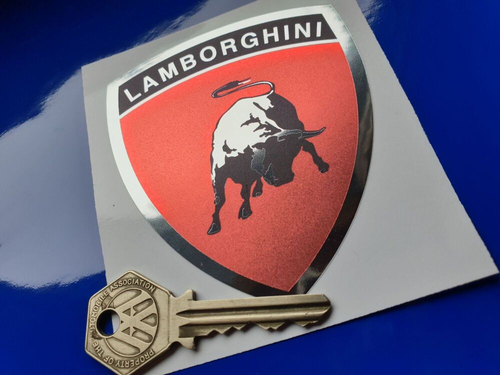 Lamborghini Red & Black FOIL Shield Shaped Tractor Car or Window Sticker. 8