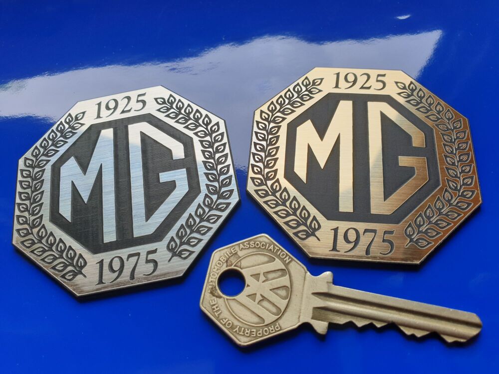 MG 50th Anniversary 1925 - 1975 Octagon &Self Adhesive Car Badge - 2.25" / 60mm