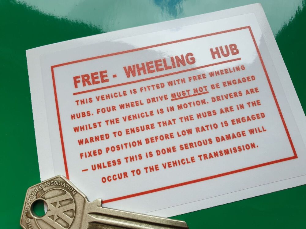 Land Rover Free Wheeling Hub Instructions Sticker No32  - 4" / 100mm