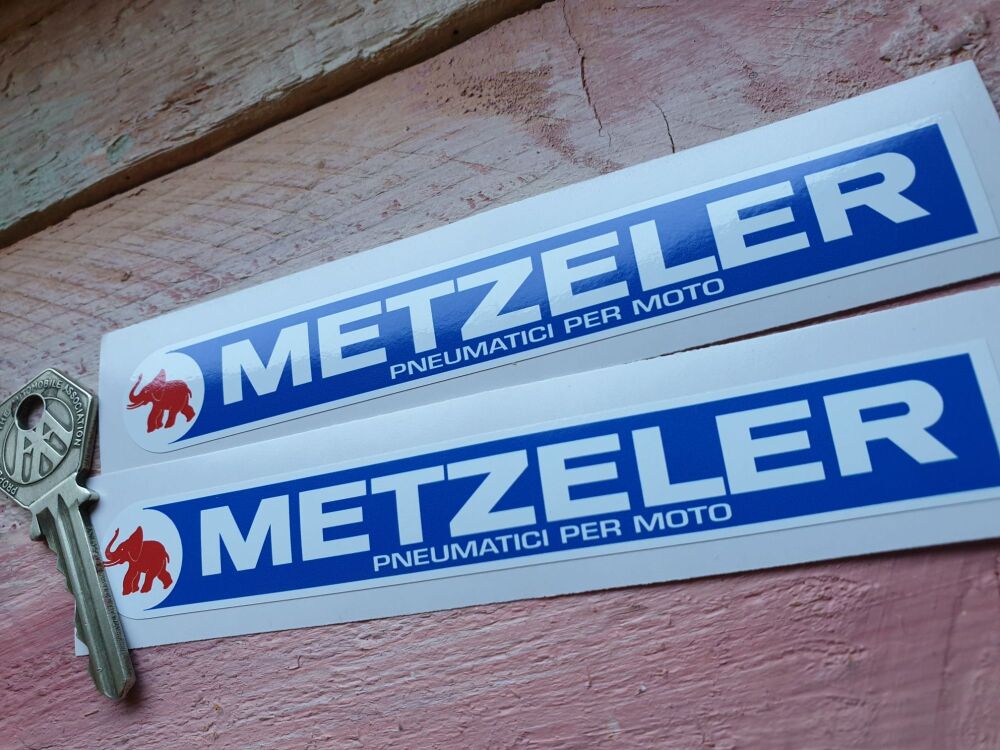 Metzeler Red, Blue & White Oblong Motorcycle Stickers - 5.5" /  140mm