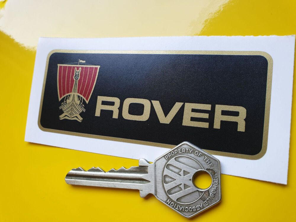 Rover Oblong Black Gold and Red  Sticker. 95mm