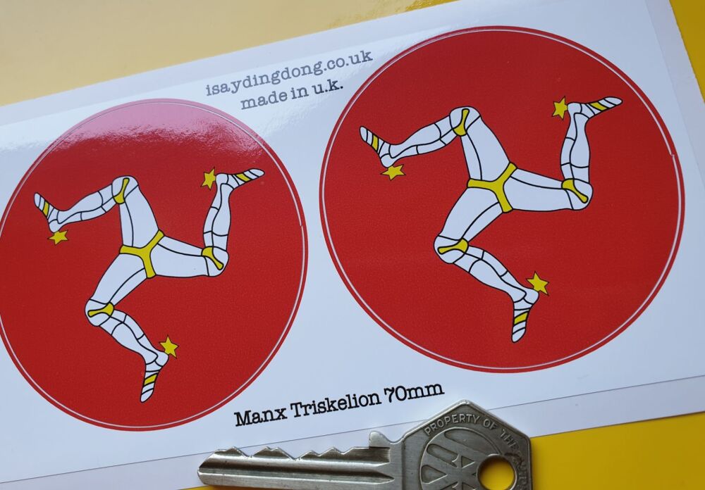Isle of Man Triskelion Circular Stickers - 70mm pair