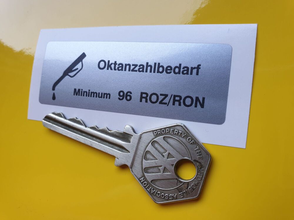 VW Volkswagen Oktanzahlbedarf  Minimum 96 ROZ/RON Recommended Octane Rating Sticker - 70mm