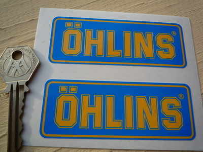 Ohlins Blue & Yellow Oblong Stickers. 3.5" Pair