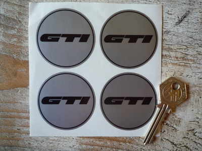 GTI Black & Silver Wheel Centre Stickers. Set of 4. 50mm.