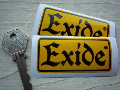 Exide Yellow & Black Oblong Battery Stickers Pair. Various Sizes.