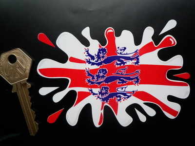 England Flag. Three Lions Splat Sticker. 4" or 6".