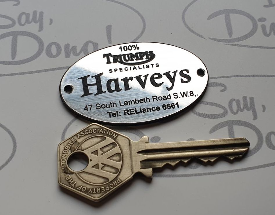 Harveys Triumph Motorcycle Specialists  Dealers Badge - Lambeth London 52mm