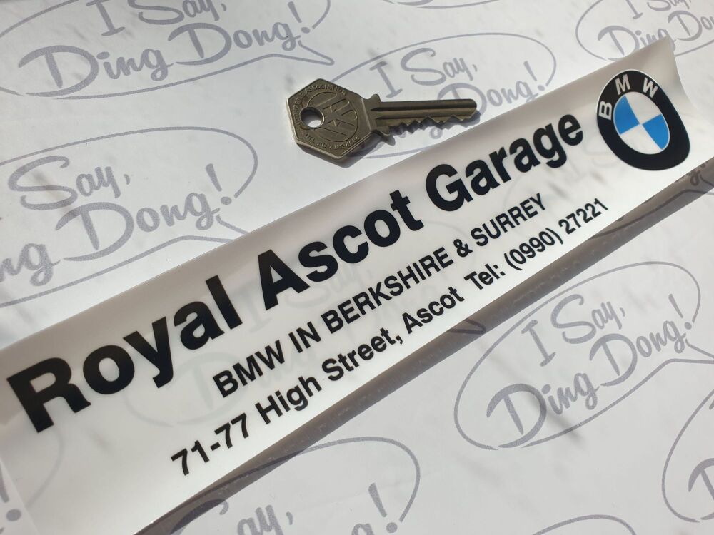 Royal Ascot Garage,  Dealers Window Sticker. 9".