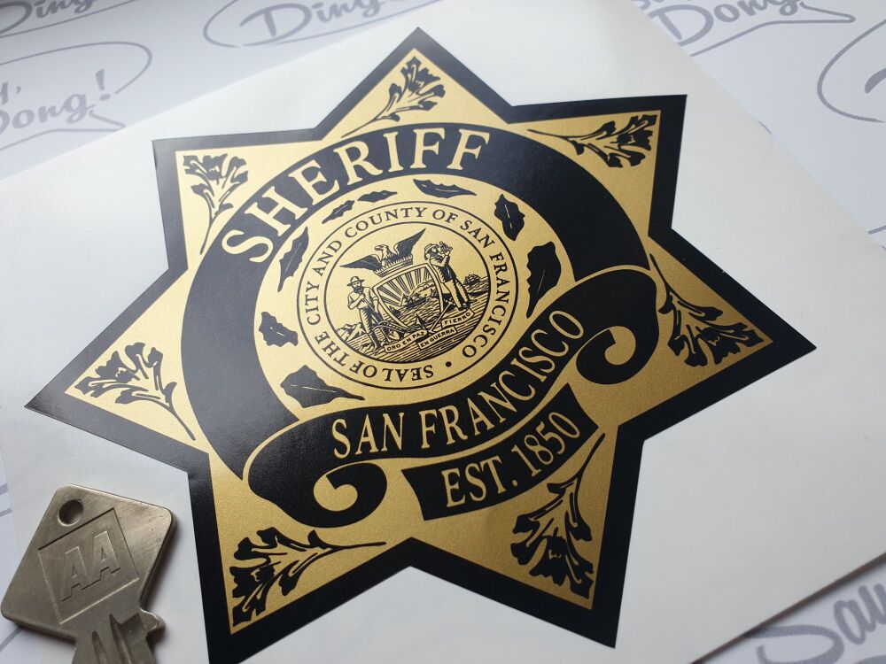 San Francisco Sheriff  Star Shield Car / Motorcycle Sticker - Black & Gold Style - 4", 6" or 8"