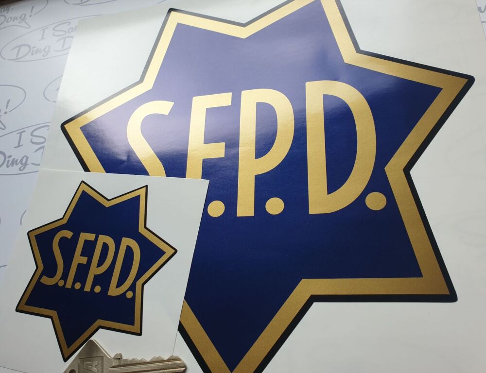 San Francisco Police Department SFPD  Star Shield Car / M'cycle Sticker - Blue & Gold Style - 4", or 9.5"