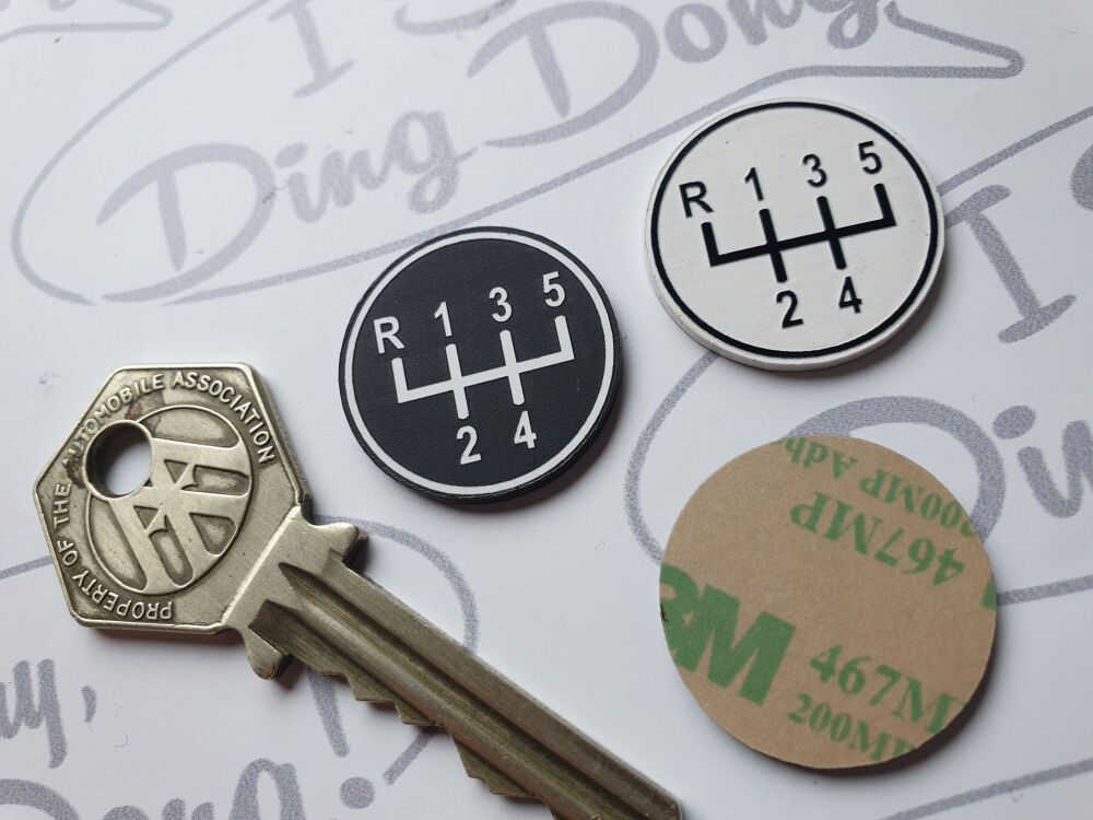 Gear Knob 5 Speed - Reverse Top Left - Self Adhesive Car Badge - 25mm 3 styles