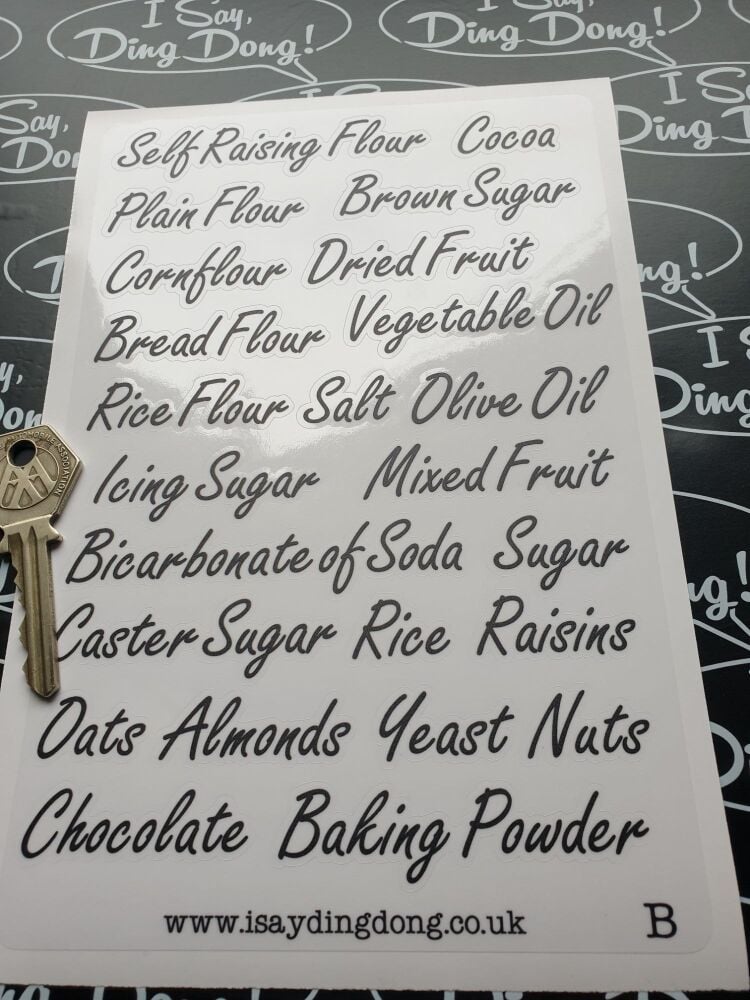 Kitchen Container, Drawers etc.  Labels.  GENERAL BAKING, Black & Clear or Black & White  A5 set B.