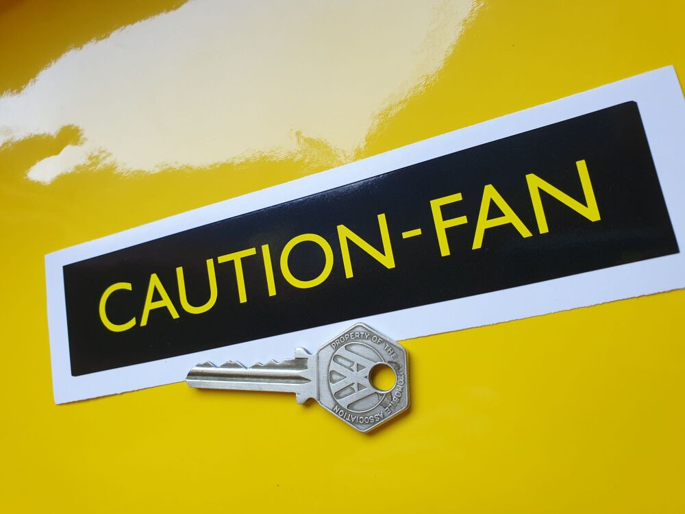 Caution Fan  Black & Yellow Radiator cowl Sticker. 6.5 inch Various American cars.