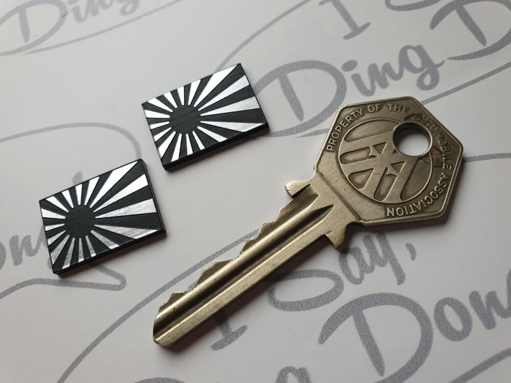 Japanese Hinomaru Self Adhesive Bike/Car Badge - Oblong - Black & Silver 23mm pair.