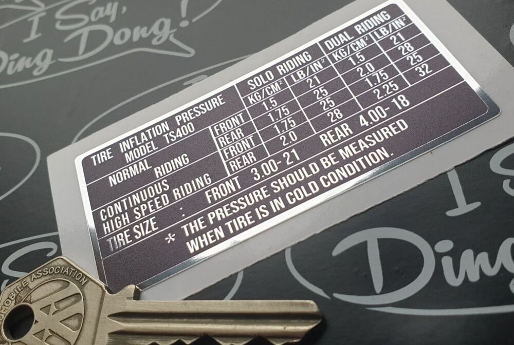 Suzuki Tyre Pressures Sticker - TS400 - 80mm