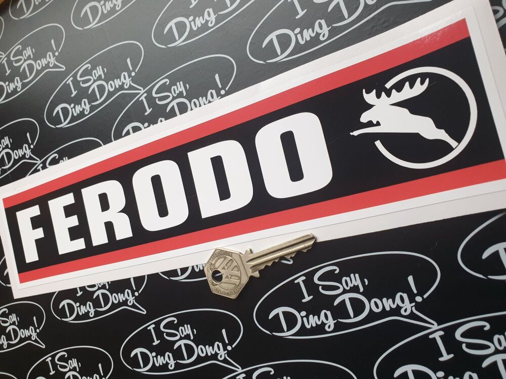 Ferodo Stag Style Red, White & Black Oblong Stickers. 12" Pair.