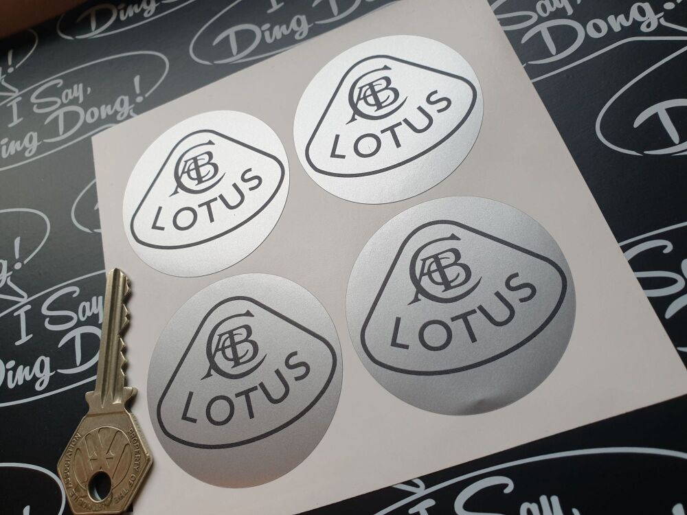 Lotus Esprit style Wheel Centre Black on Silver Stickers. Set of 4. 52mm.