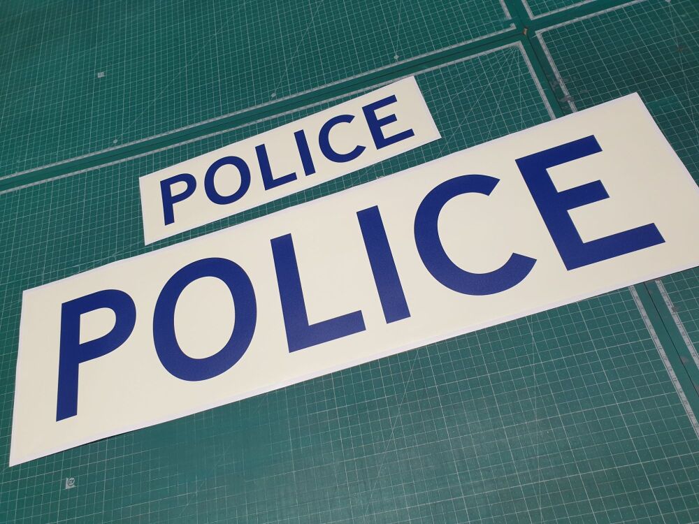 Police Blue on Off White Panda Car, Area Car, Patrol Car Sticker. 30" or 15"