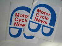 Motor Cycle News Stickers. 3.5" Pair.