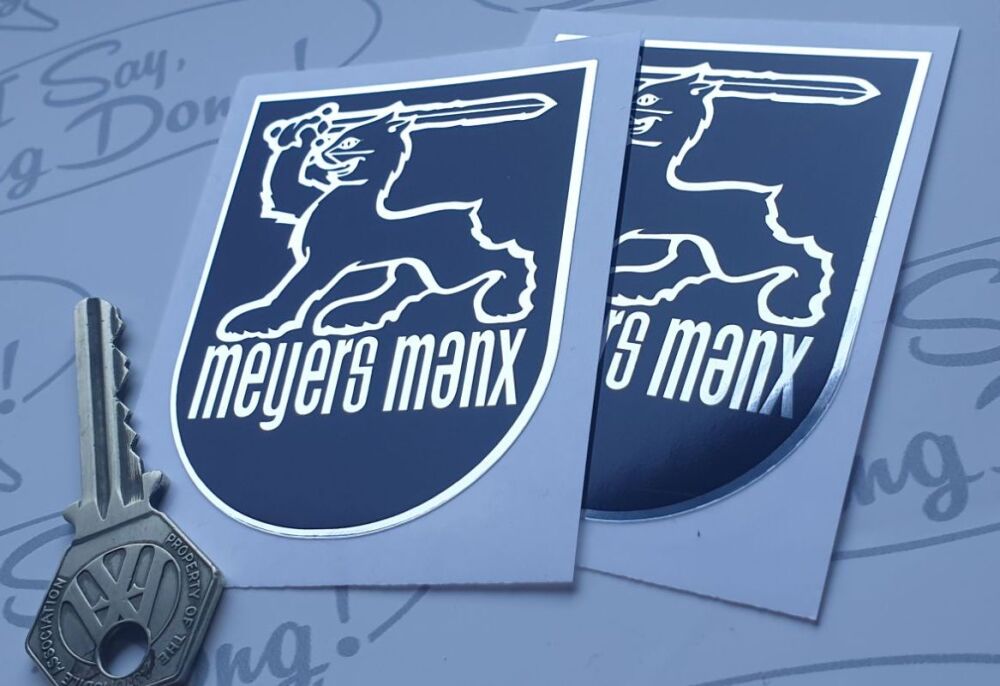 Meyers Manx Dune Buggy Shield Chrome foil Stickers - 3" Pair
